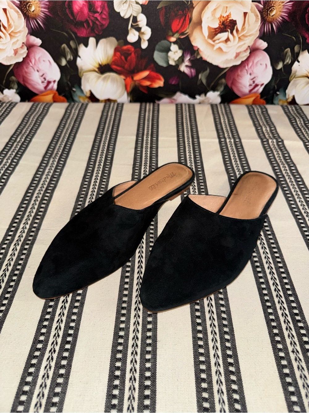 Madewell Black Suede Pointed-Toe Mule Slip-On Slides, Size 8